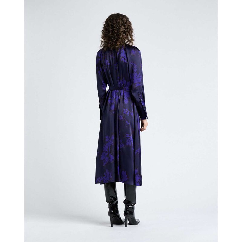Cue Dark Cobalt Brushwork Floral Gathered Midi Dress image number 1